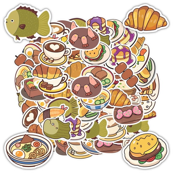 35pcs-50pcs Cute Sushi Stickers Food Cafe Stickers Adorable Fish Decals for Luggage Laptop Phone