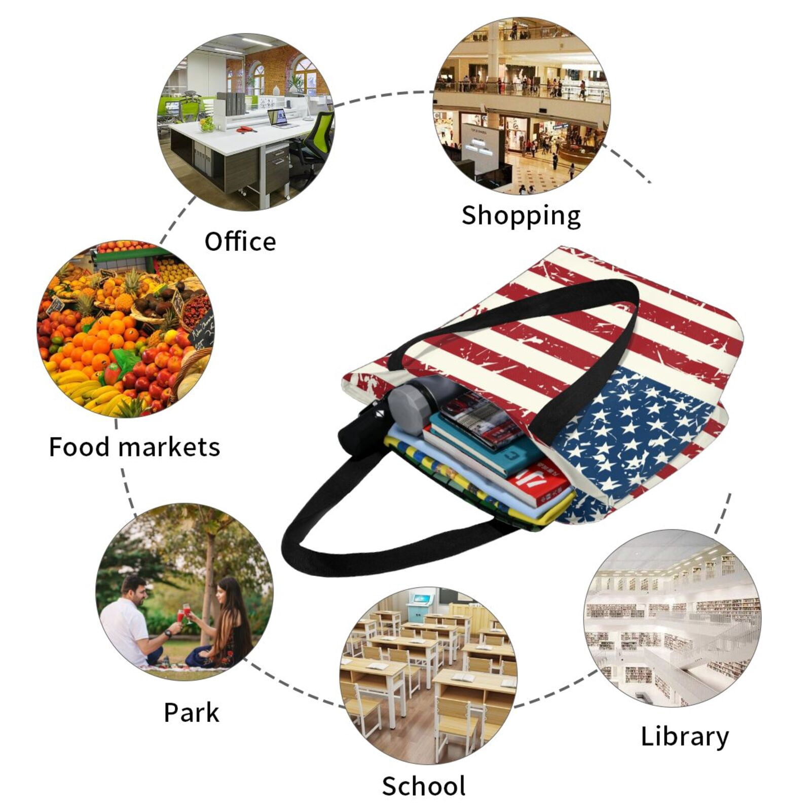 Ratiio Vintage American Flag Print Shoulder Bag for Women, Polyester Crossbody Purse Lightweight Handbag for Daily Travel and Casual Use