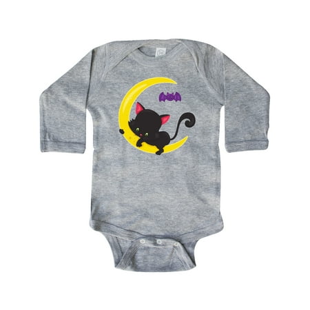 

Inktastic Black Cat Cat On The Moon Bat Halloween Gift Baby Boy or Baby Girl Long Sleeve Bodysuit
