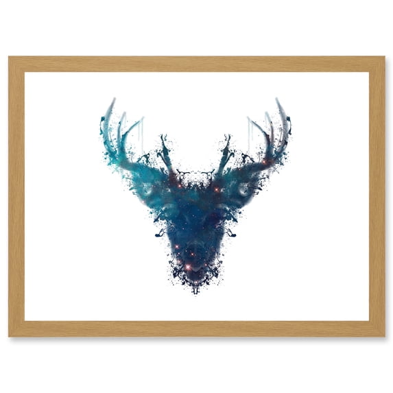 Graphic Ink Splat Deer Stag Scotland A4 Artwork Framed Wall Art Print