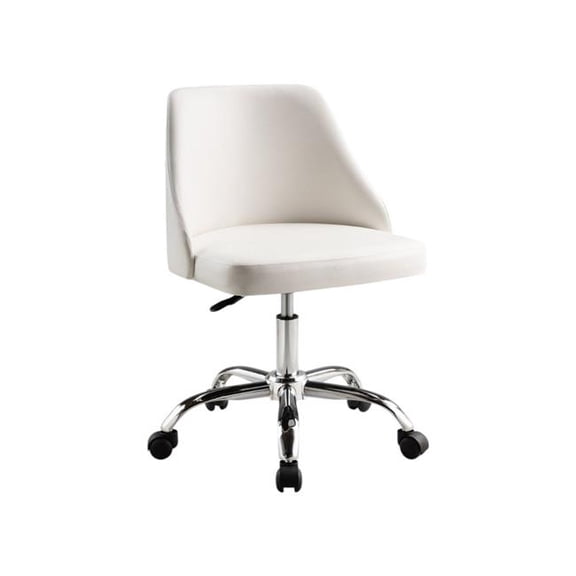 HomeRoots 554025 White & Silver Faux Leather Adjustable Height Swivel Rolling Office Chair