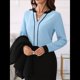 thumbnail image 5 of Blusas Elegantes e Informales de Larga con Cuello en V y Bloques de Color para Mujer, Ropa de Moda de Otoño. Lago Azul XL, 5 of 10