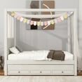 thumbnail image 2 of EUROCO Upholstered Full Size Canopy Bed Frame with Trundle Bed and 3 Drawers, Platform Bed with Headboard for Kids Teens Adults, Beige, 2 of 12