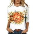 thumbnail image 2 of WXLWZYWL Halloween Shirts for Women 3/4 Sleeve Round Neck Tunic Tops Funny Ghost Pumpkin Print Pullover Blouse Cotton Fall Tshirt, 2 of 5