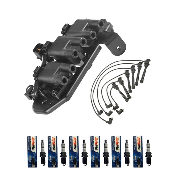 ISA Ignition Coil, 6 Autolite Spark Plugs and Wireset Compatible with 2003-2005 Hyundai Tiburon GT Coupe 2-Door 2.7L 2656CC V6 GAS DOHC Naturally Aspirated Replacement for UF425