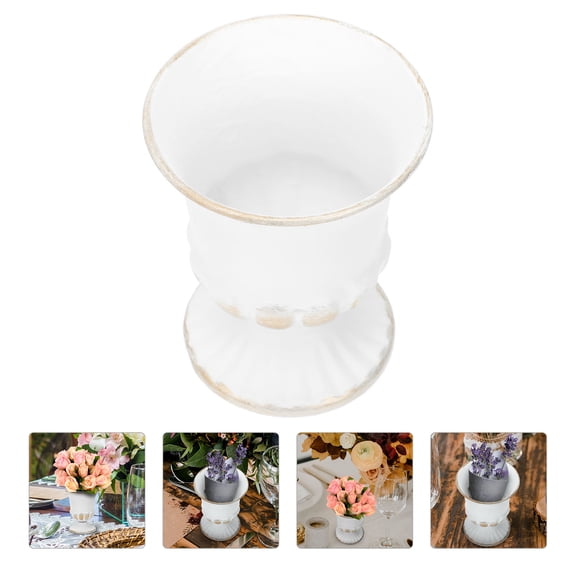 LEORX White Vintage Iron Vase Decorative Cup for Home Office Flower Decoration