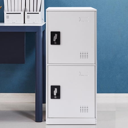 DENEST 2 Layer Vertical Storage Locker Gym School Storage Cabinet with Padlock Latch