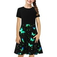 thumbnail image 2 of Spazoro Kids Girls A Line Dresses, Stretchy Wrinkle Butterfly Print Short Sleeve New Style Princess Dress for Child Girls Black Size 5 T, 2 of 8