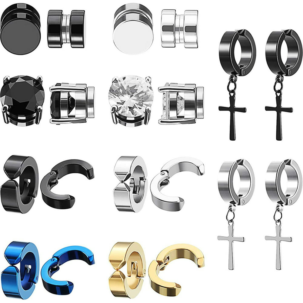 2CFun - Magnetic Earrings for Men, clip on earrings, Hoop Cross ...