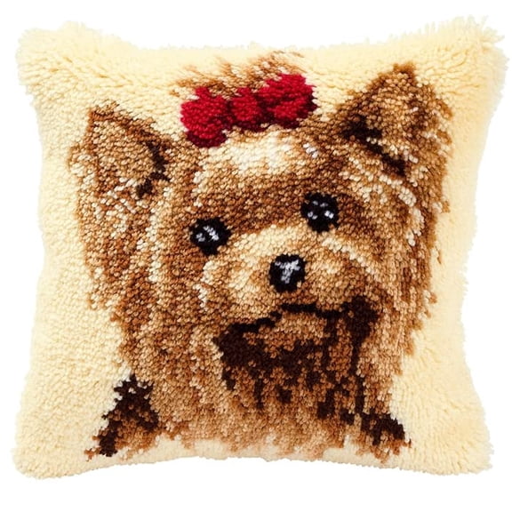 Yorkshire Terrier Latch Hook Kits Pillow Crochet Yarn Rug Pre-Printed Cushion Embroidery Needlework Pillowcase Hook and Latch Kit Home Sofa Decoration 43x43cm