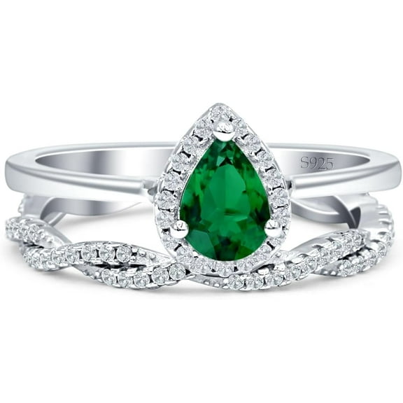 Divine Creation 2.35 Ct Pear Cut Green Emerald Wedding Christmas Thanksgiving Bridal Ring Set 14K White Gold Plated 925 Sterling Silver For Women's -4