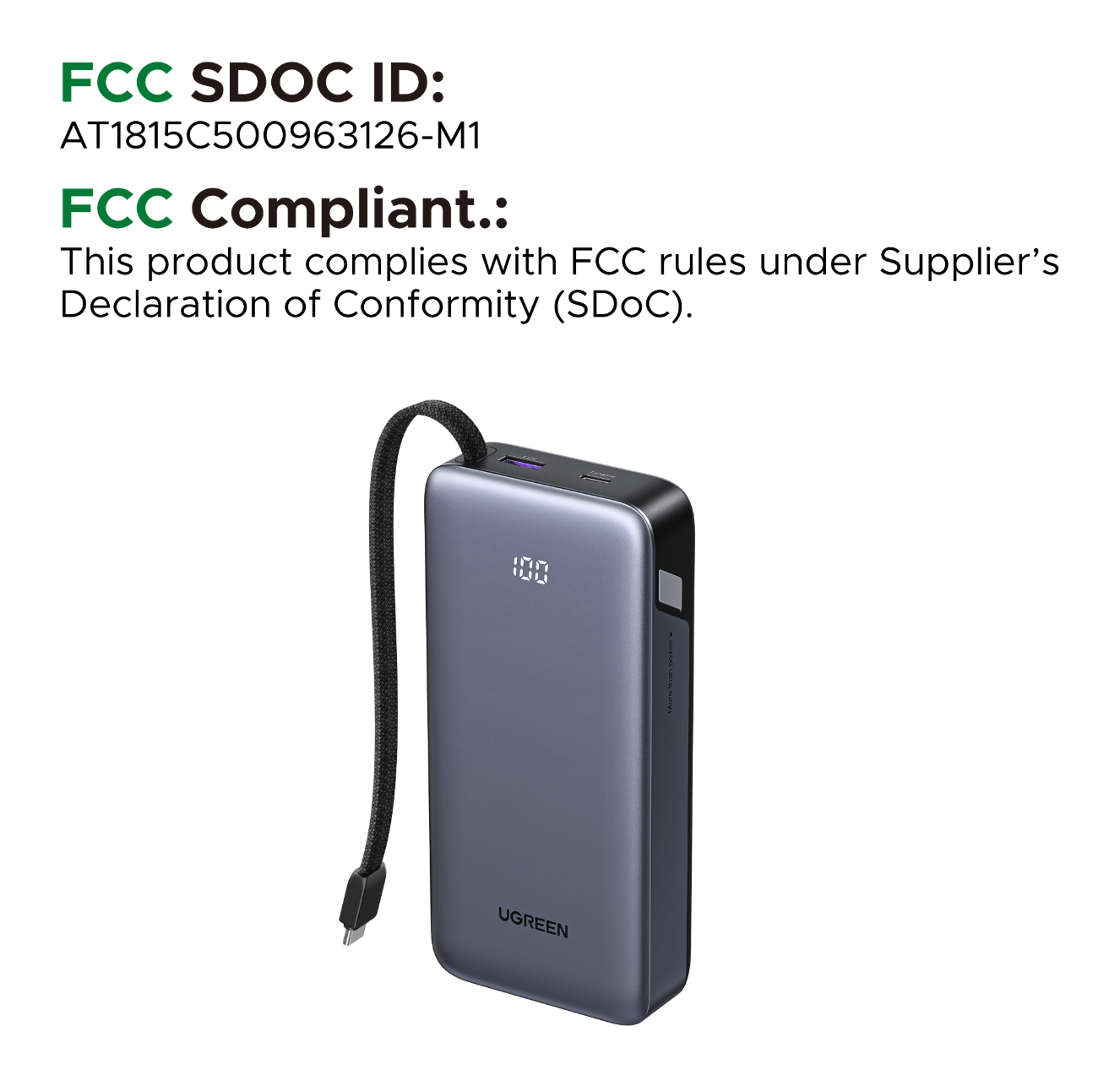 UGREEN Nexode 45W Power Bank, 20000mAh with Built-in USB-C Cable photo 7
