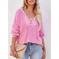 thumbnail image 3 of Asyoly Womens Henley Hooded Sweater Long Sleeve Button Up V Neck Drawstring Loose Chunky Knit Pullover Oversized Jumper Casual Tops, 3 of 7