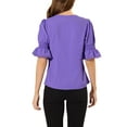 thumbnail image 4 of Allegra K Women's Ruffled V Neck Puff Elbow Sleeve Semi-Sheer Chiffon Blouse, 4 of 7