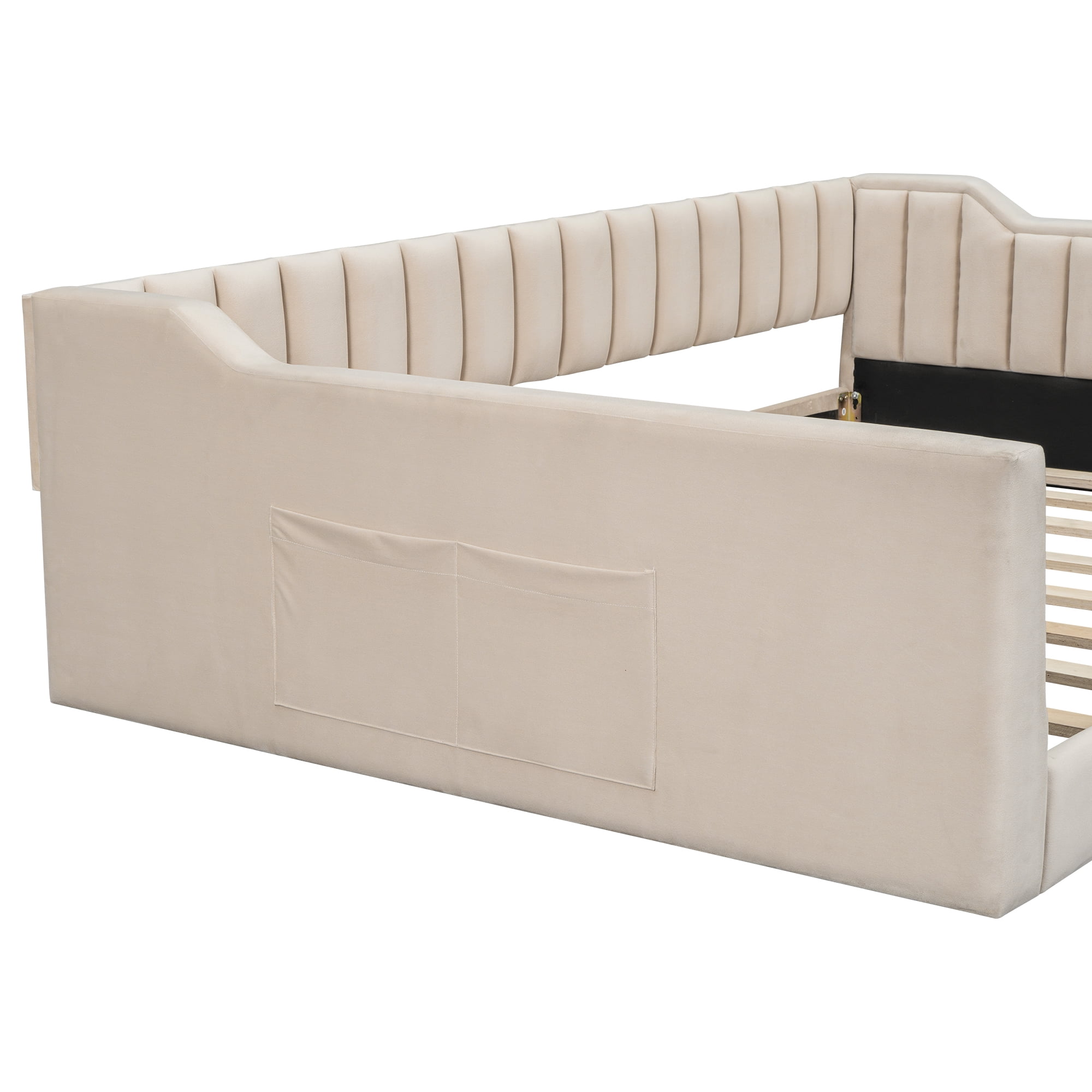 Euroco Upholstered Full XL Daybed, Sofa Bed with Storage Pocket, Beige