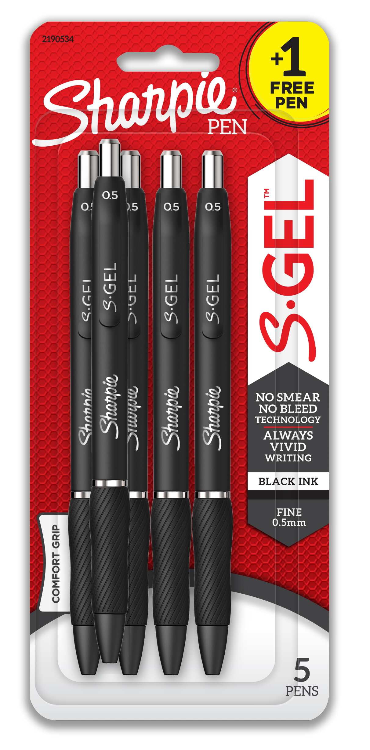 Sharpie S-Gel Pens, Fine Point 0.5mm, Black Ink, 12-Pack