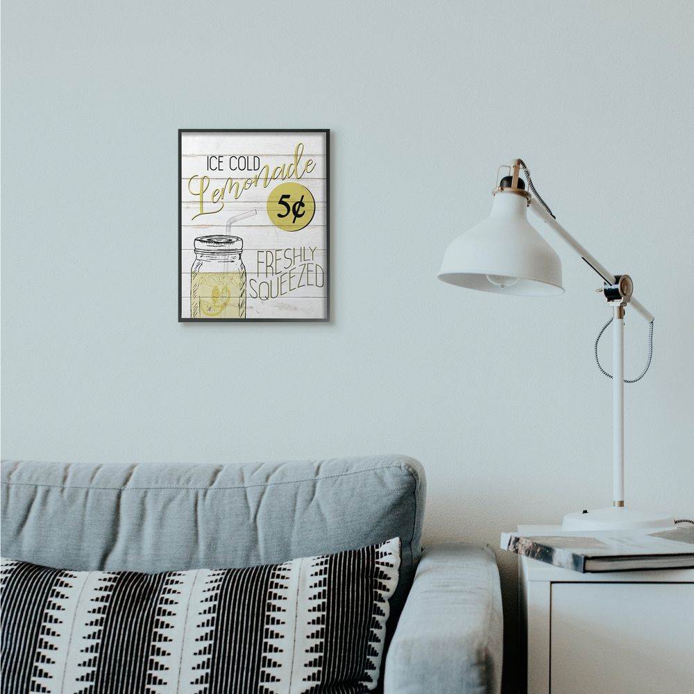 Stupell Industries Lemonade Country Sign Wood Textured Word Design Framed Giclee Texturized Art by Lauren Gibbons
