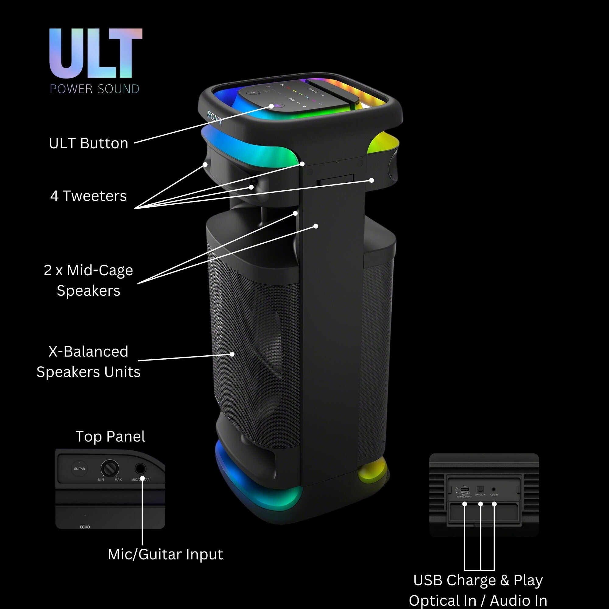 Sony ULT TOWER 10 Party Speaker (Black) Bundle with Wired Unidirectional Dynamic Microphone with 10 Feet Cable (Black)