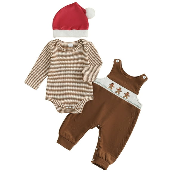 UAYOTSE Baby Boy Christmas Outfit Long Sleeve Romper Overall Pants 3Pcs Fall Clothes Set(9-12 Months,I268-Brown)