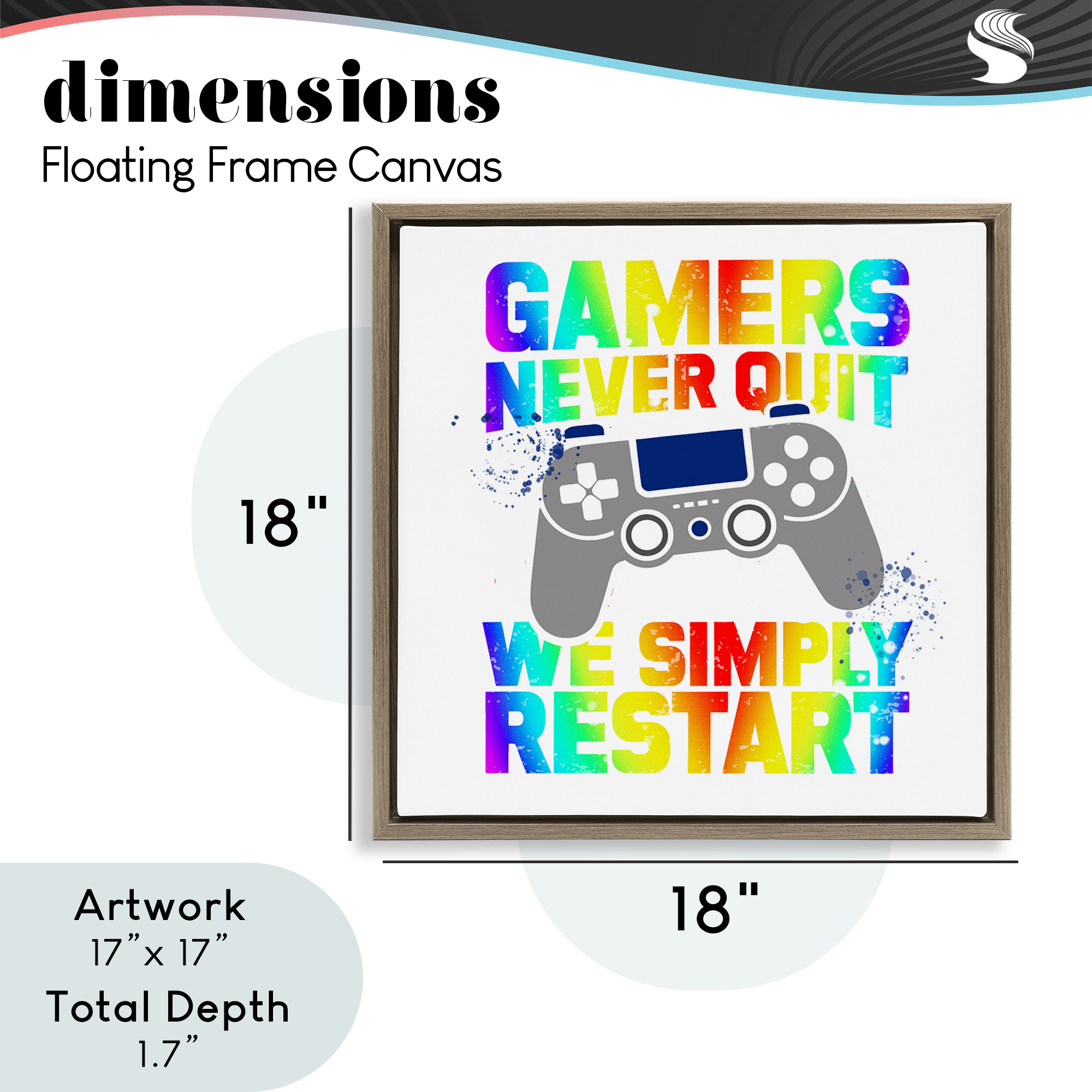 Rainbow Gamers Never Quit Brown Framed Floater Canvas Wall Art, design by Kim Allen