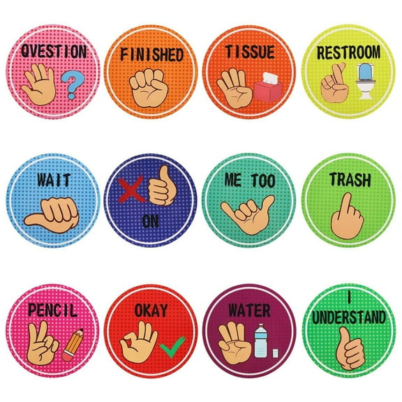 Pack Of 12 Visual Cue Hand Signals Posters Signs For School Kindergarten Classroom Decoration Students Learning Aids