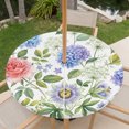 thumbnail image 3 of Hydrangea Flowers Round Outdoor Tablecloth with Umbrella Hole Zipper, Spring Floral Botanical Blossom Elastic Fitted Table Cover, Waterproof Table Cloth for Patio Picnic Party Fits 45"-54", 3 of 9