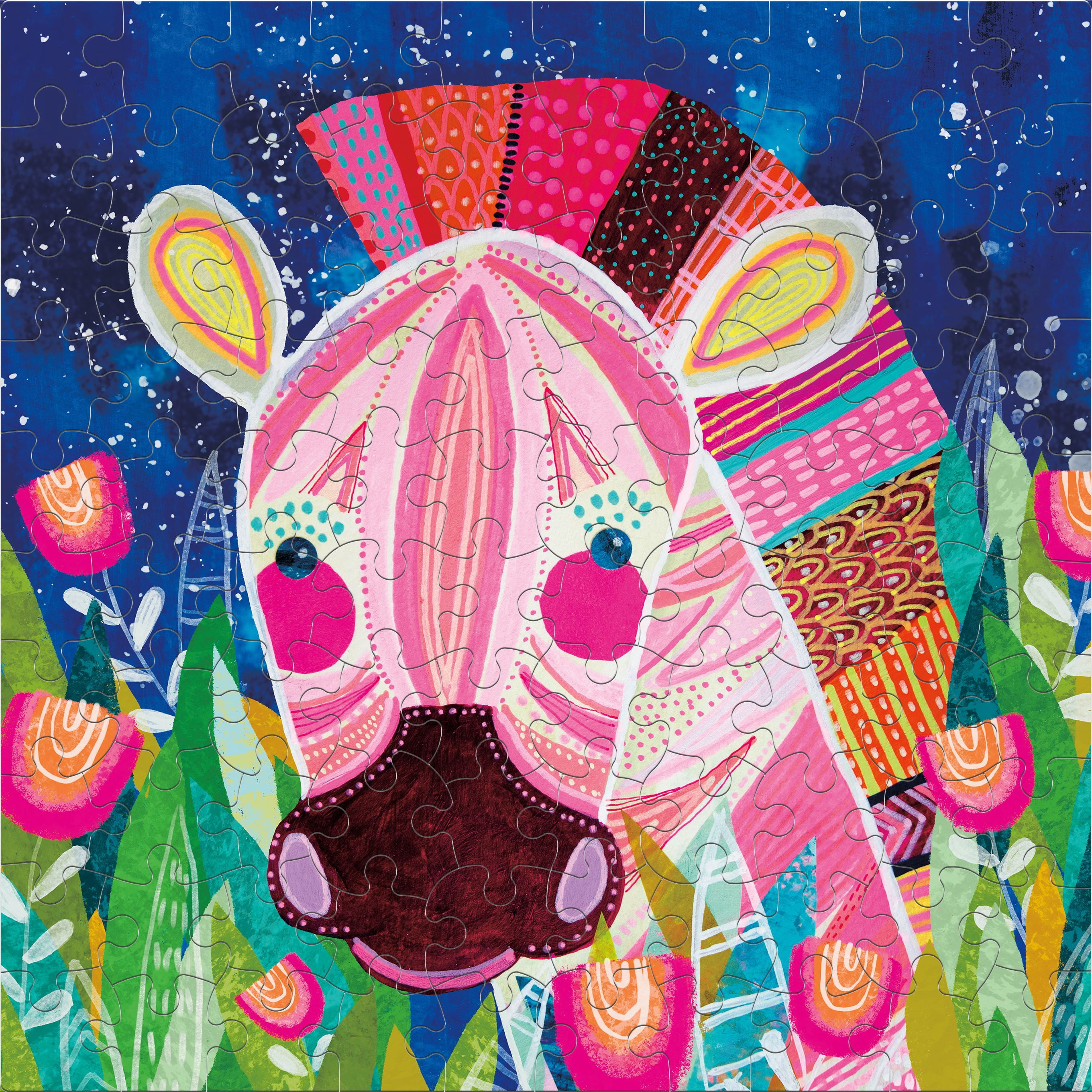 Ceaco Kids Deluxe 100 Piece Colorful Zebra Sensory (Eulalia Mejia) Interlocking Jigsaw Puzzle
