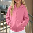 thumbnail image 3 of NAISIBABY Girls' Fleece-Lined Hooded Zip-Up Sweatshirt – Solid Color Long Sleeve Casual Jacket Pink Size 11, 3 of 9