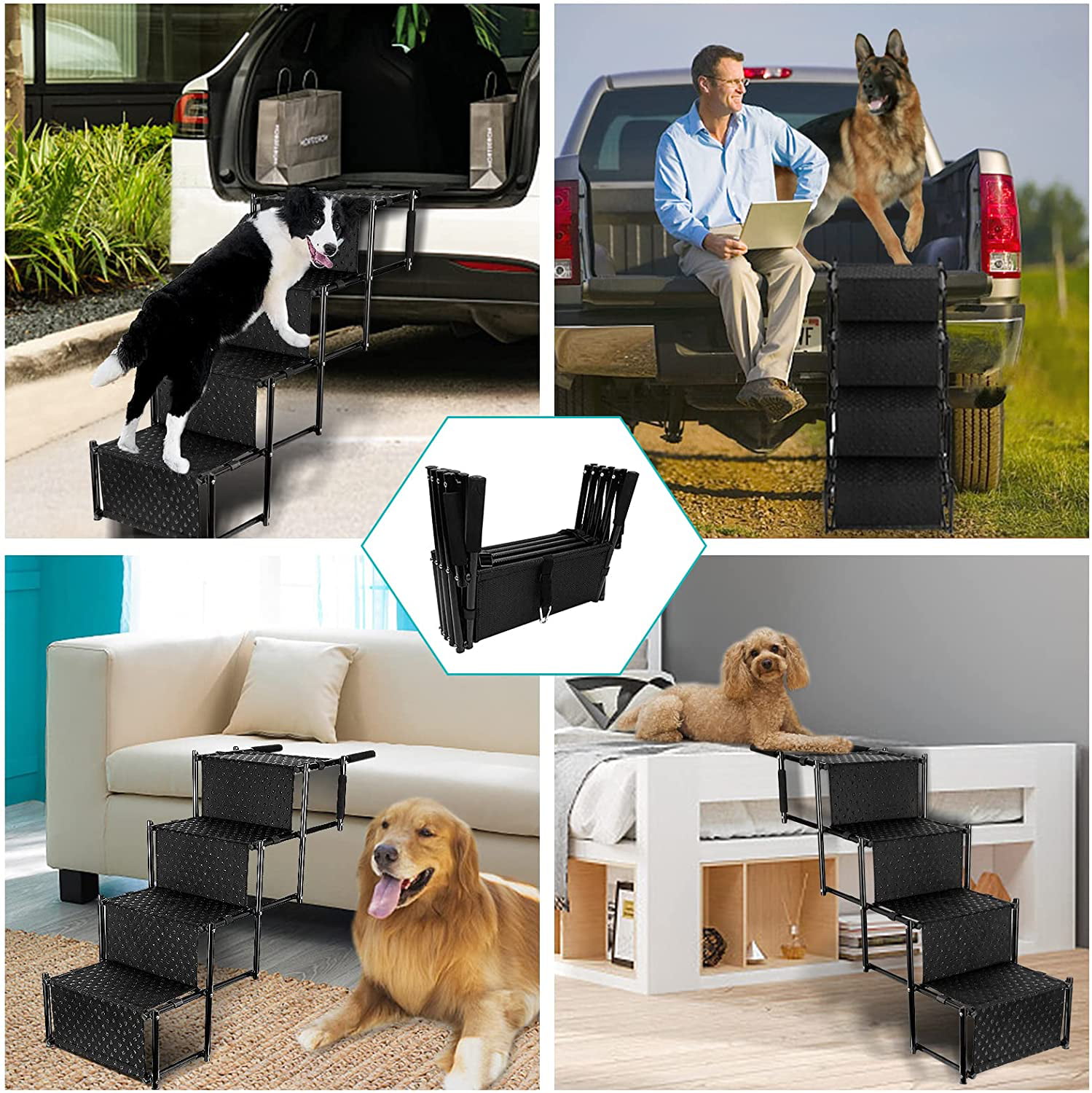 Nonslip 3-Step Dog Steps for High Beds Up to 110 Pounds Portable 2-in-1 Pet Ramp for Small to Large Dogs and Cats Niubya Wooden Foldable Dog Stairs Couch and Cars 