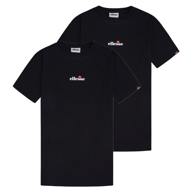 ellesse Camiseta para hombre Paquete de 2 - OLLIO 2, manga corta, cuello redondo, logotipo, algodón, liso Negro XL (X-Large)
