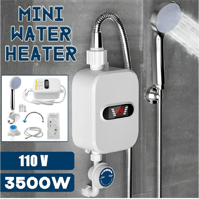 Hinzonek 3500W 110V Electric Tankless Instant Water Heater with Shower Head Set for Kitchen Bathroom