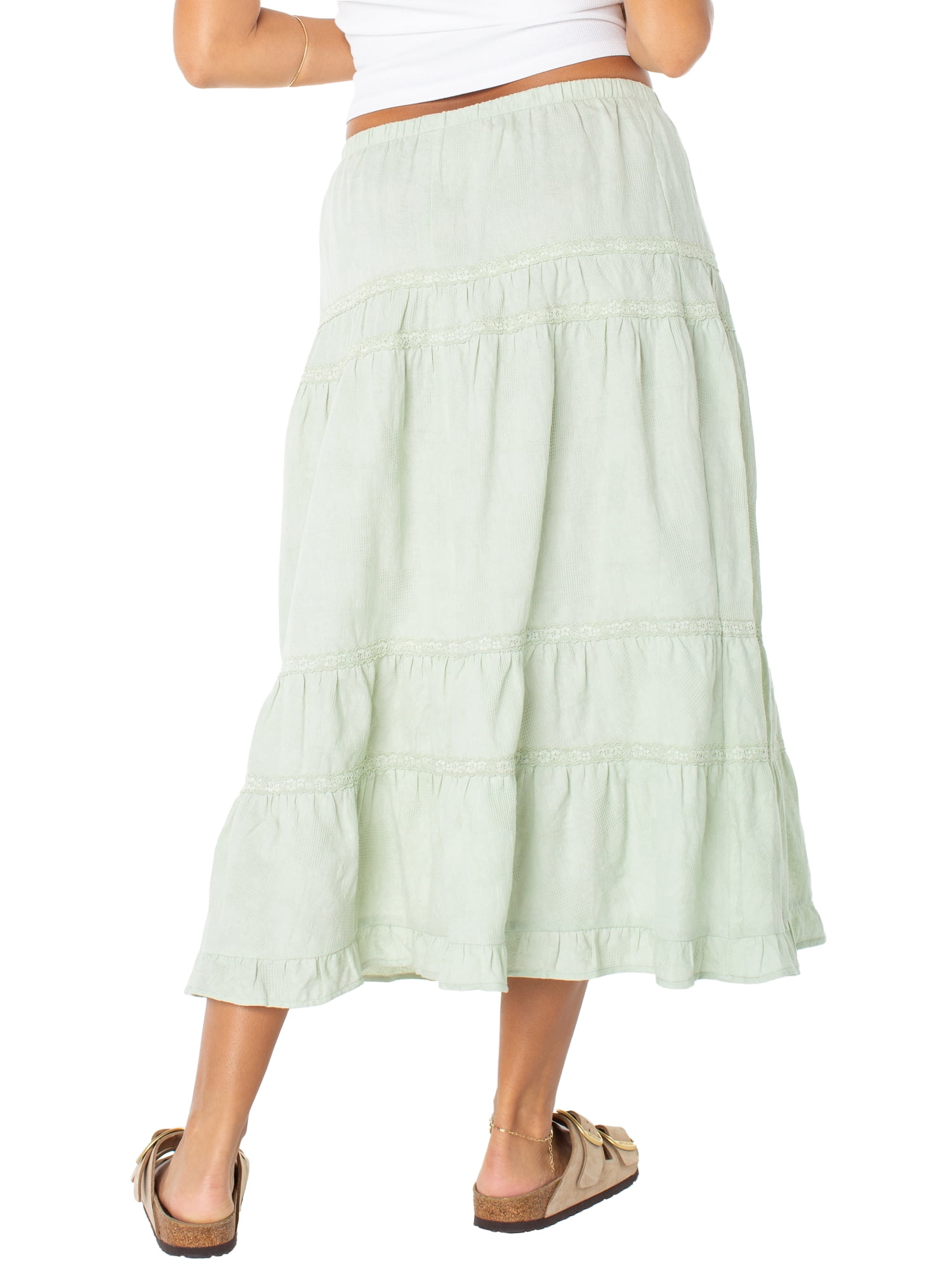 Celebrity Pink Women's and Women's Plus Tiered Ruffle Skirt with Lace Trim, Sizes XS-XXXL