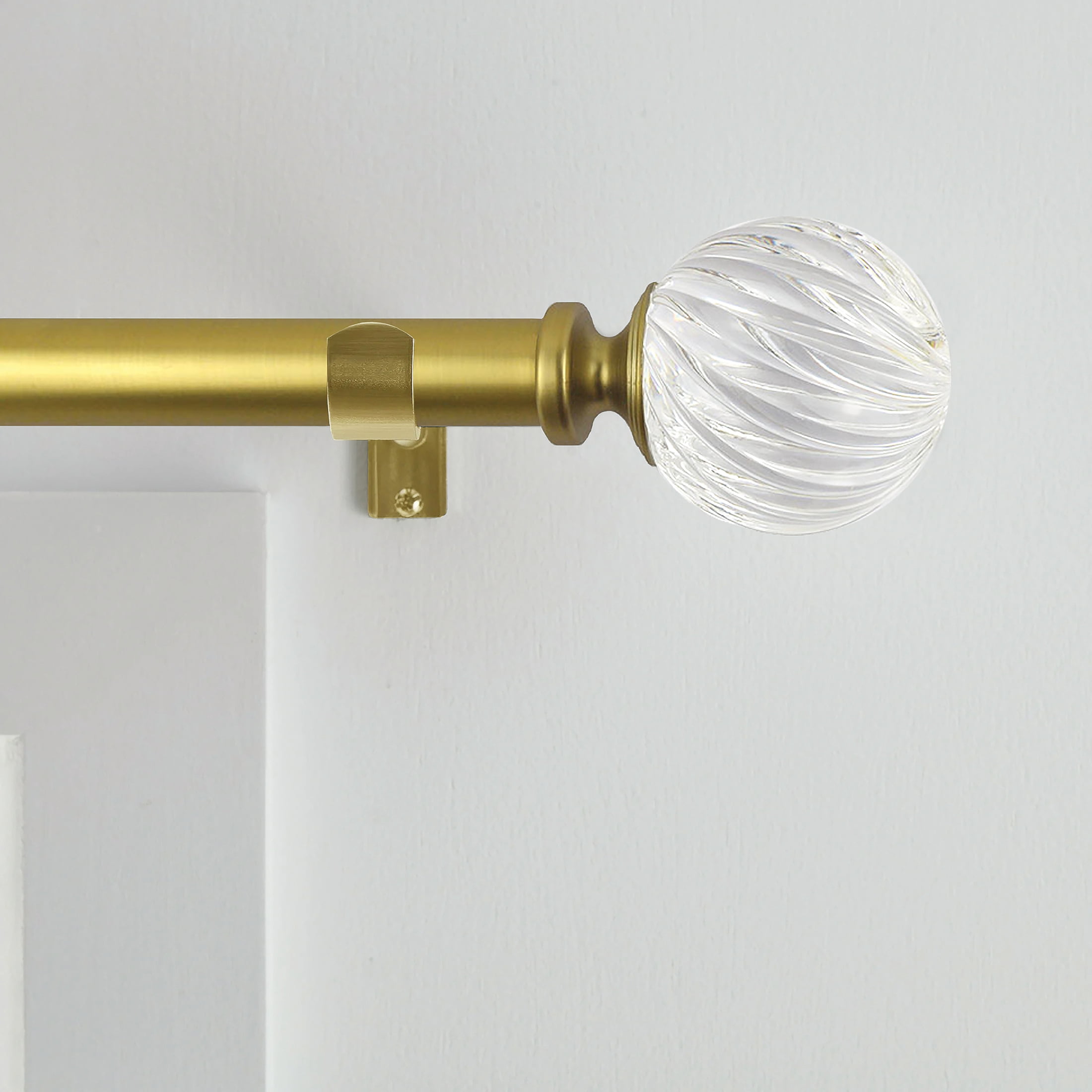 Better Homes & Gardens 1" Gold Twisted Clear Sphere Adjustable Single Curtain Rod, 42"-120"