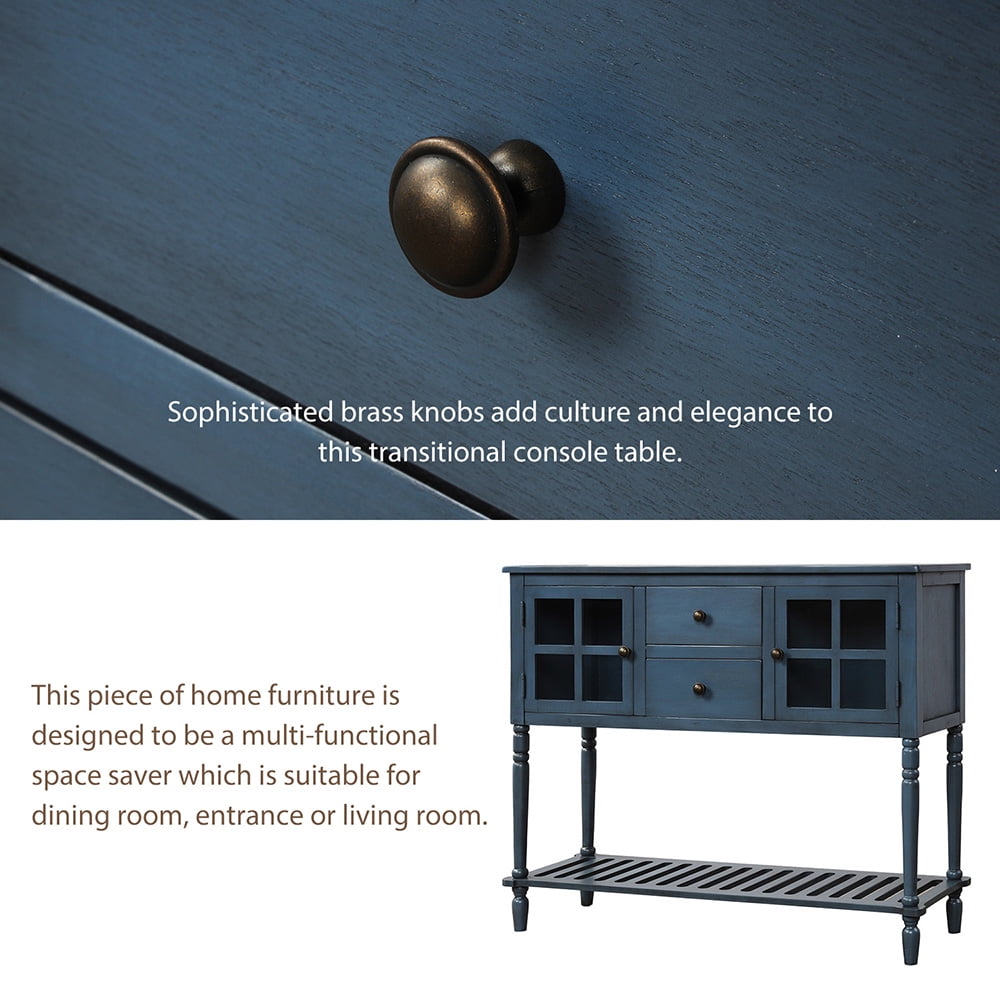 Lowestbest Farmhouse Buffet Sideboard, Wood Storage Cabinet with Bottom Shelf, Glass Console Table for Kitchen Room, Navy Lowestbest Farmhouse Buffet Sideboard, Wood Storage Cabinet with Bottom Shelf, Glass Console Table for Kitchen Room, Navy