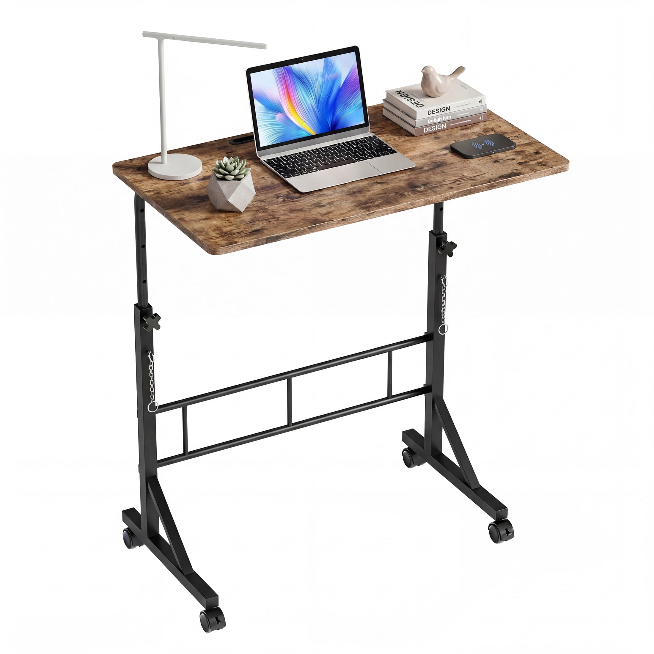 EDX Small Height Adjustable Standing Desk with Wheels, Mobile Rolling Computer Desk for Home Office, Sit Stand Laptop Desk for Walking Pad, Rustic Brown