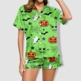 thumbnail image 2 of Hpapadks Halloween Women Pajama Sets Satin Silk Pumpkin Graphic Short Sleeve Sleepwear 2 Piece Button Down Top and Shorts Pjs Sets for Women Green, 2 of 7