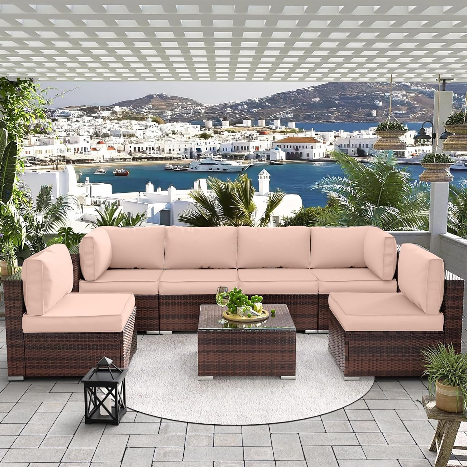UDPATIO Outdoor Replacement Cushions for Patio Furniture, Water-Resistant Patio Cushions for 6-Seat Sectional Patio Conversation Sets, 14-Piece Outdoor Cushion Slipcovers Patio Sofa Cushions (Beige)