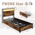 thumbnail image 3 of Bolvdo Twin Size Bed Frame with 2-Tier Bookcase Headboard, Charging Station & LED Lights, 4 Storage Drawers, Heavy-Duty Metal Support, Noise-Free, No Box Spring Needed, Brown, 3 of 7