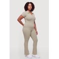 thumbnail image 3 of Women's Plus Size Compression Rib Johnny Collar Short Sleeve Top, 3 of 4