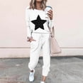 thumbnail image 2 of Pisexur Ensembles Deux Pièces pour Femmes Automne Tendance Imprimé Étoile Chandails en Molleton Col Rond Pantalons Jogger Survêtements Femmes Tenue Décontractée Surdimensionnée Tenues de Voyage Vacances pour Femmes, 2 of 4