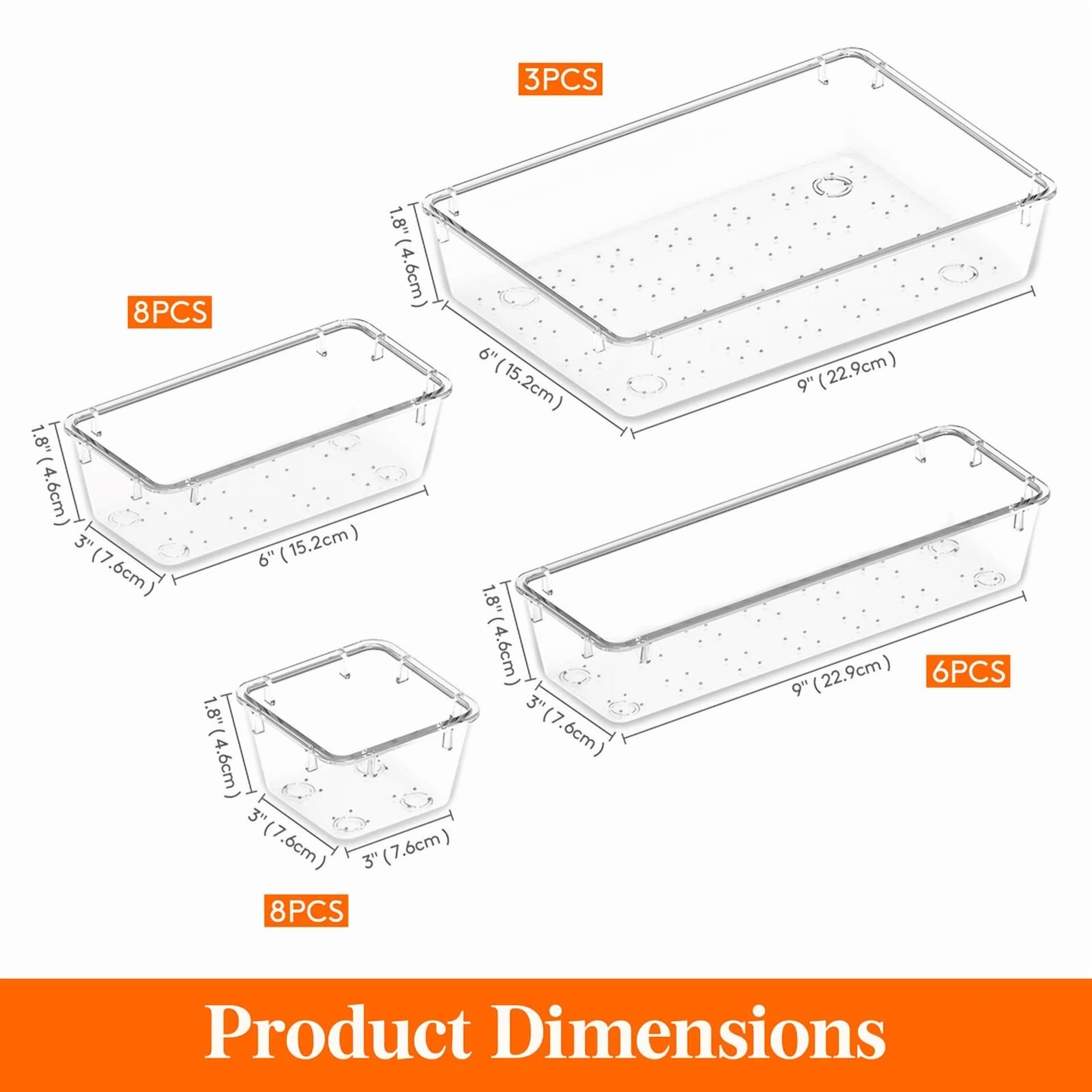 Lifewit Drawer Organizer 25Pcs, 4 Sizes Clear Plastic Desk Drawer Dividers