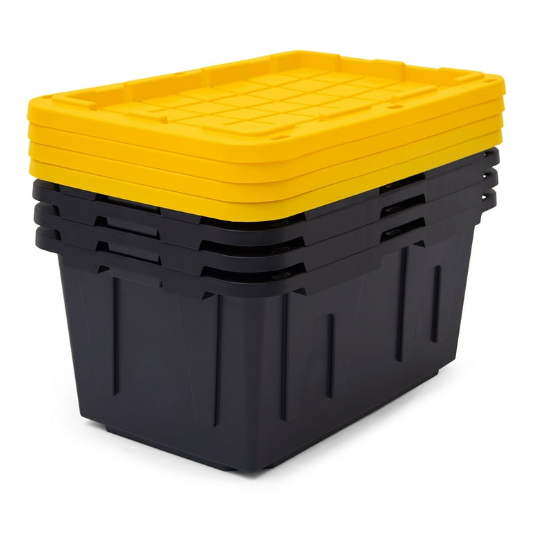 Versatile and Durable 27-Gallon Black/Yellow Tote with Lid