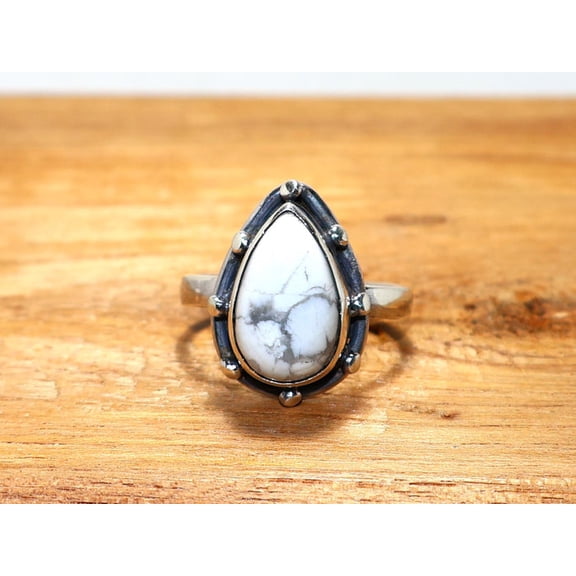 Heaven Crafts 925 Sterling Silver Natural White Howlite Ring Handmade Jewelry Gift For Girlfriend Unisex Statement Jewelry