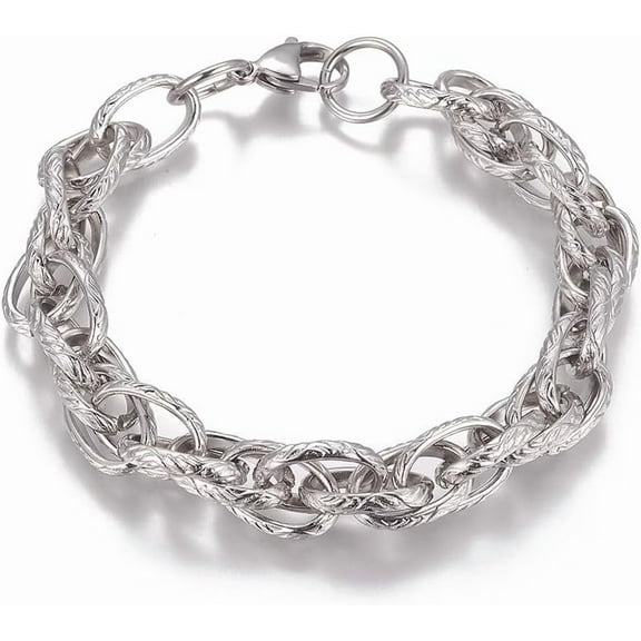 1 pc Tarnish Resistant 304 Stainless Steel Rope Chain Bracelets with Lobster Claw Clasps Stainless Steel color 8-1/8 inch(20.5cm) 304 Stainless Steel