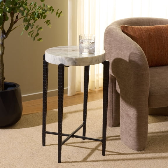 Safavieh Yaroslava Metal and Marble Modern Round End Table, Gray/Black