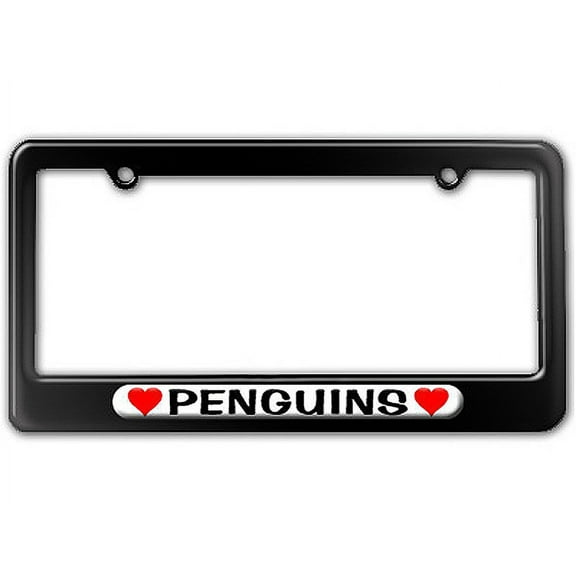 Penguins Love with Hearts License Plate Frame