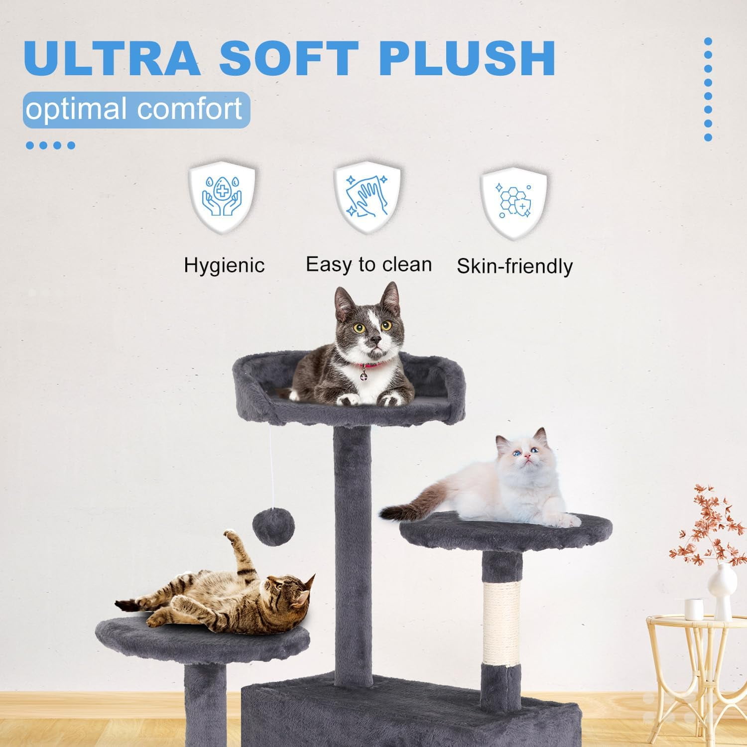 FDW 54in Cat Tree Tower, Scratch Posts, Condo, Toys,Perfect for Active Cats,Ashy
