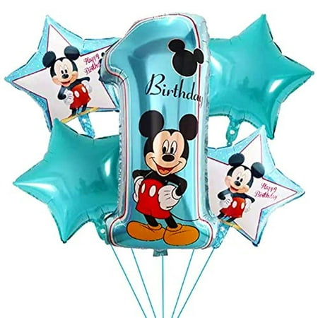 5 PCS LOVSONG Mickey Mouse Character Foil Balloon First Birthday Party Balloons Boy and Girl Baby Baby Shower Foil Balloons Helium Balloons Adult & Kids Party Theme Decorations
