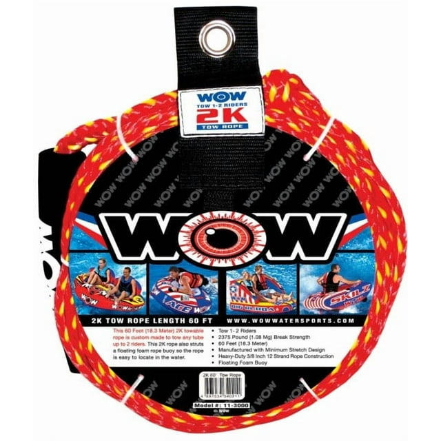 World of Watersports Corde de Remorquage à Tube Remorquable 11-3000 2K; Résistance à la Fracture de 2375 Livres; Longueur de 60 Pieds; Rouge et Jaune