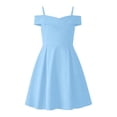 thumbnail image 3 of ASEIDFNSA Girls Sleeveless Off Shoulder Dress with Ruffle Neckline and A Line Skirt (Blue,6-7 Years), 3 of 4